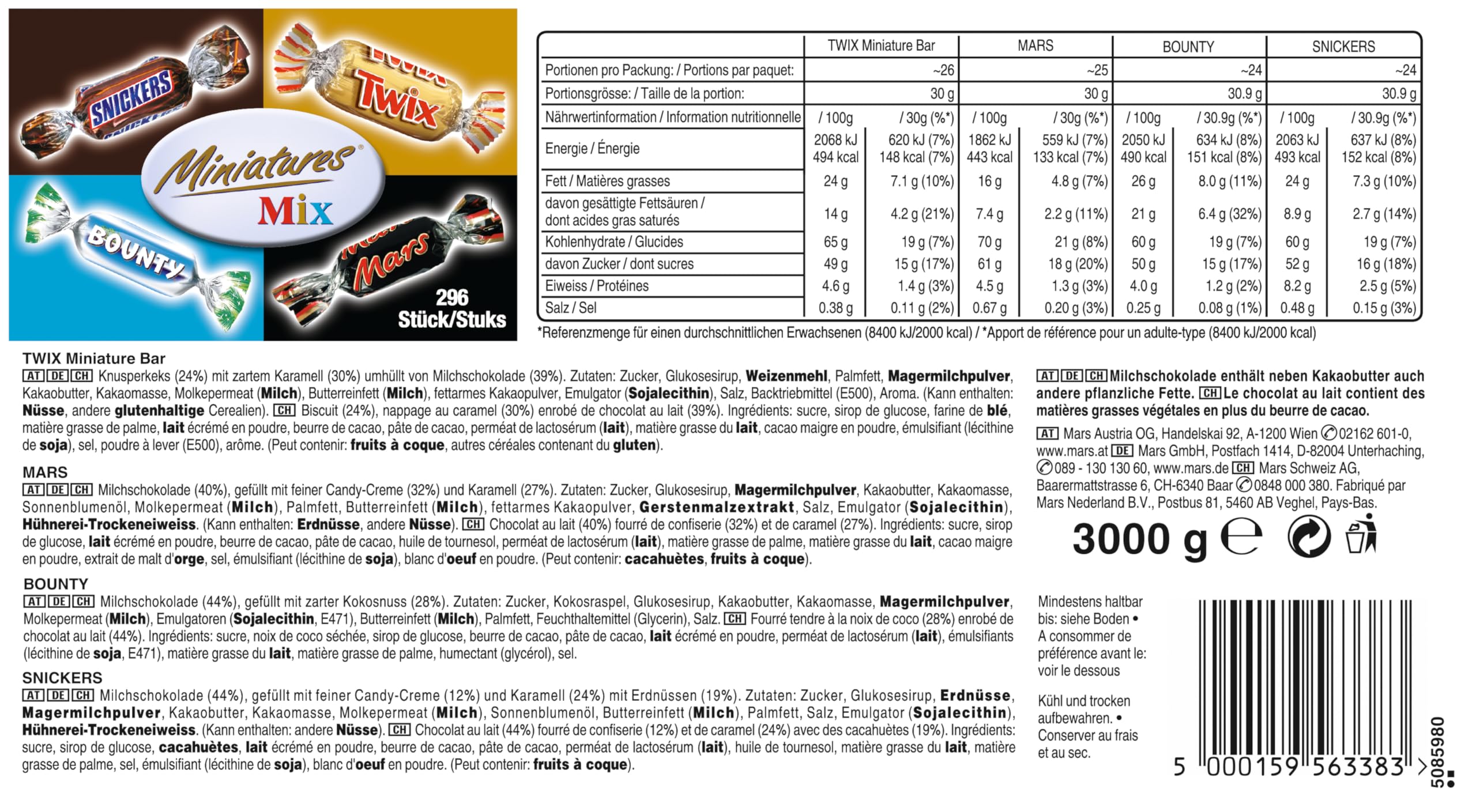 Celebrations Chocolate Bulk Box Miniatures Mix 3kg Vorratspack