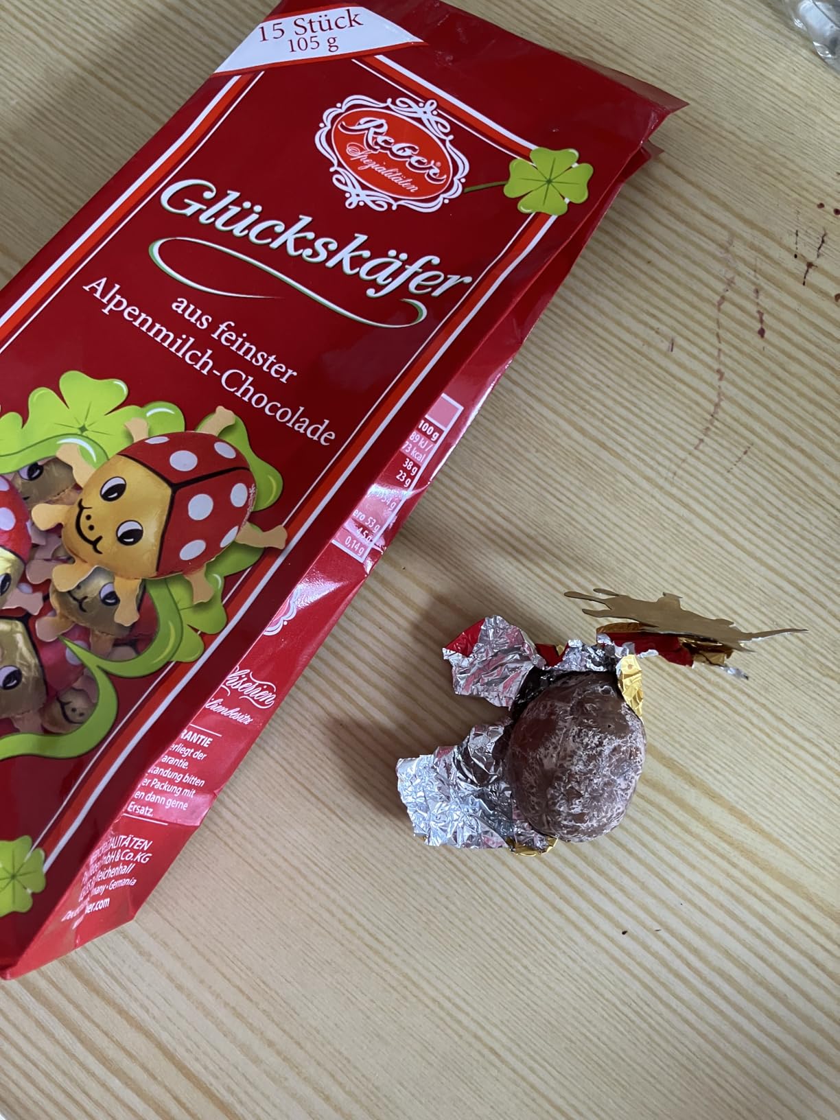 Reber Glückskäfer Schoko-Figuren 15 Stück 105g