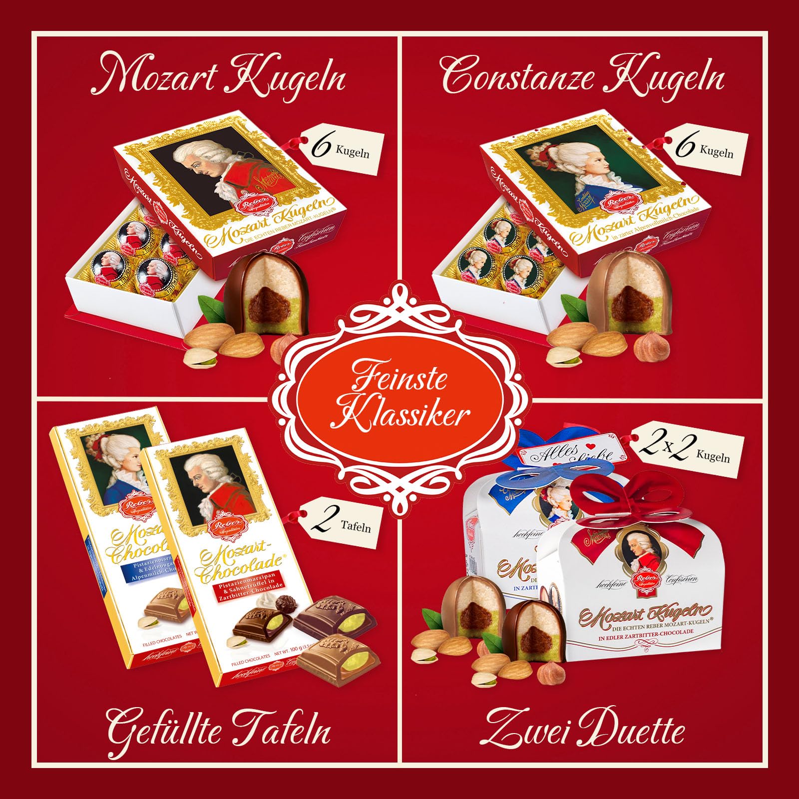 Reber Klassik klein Osterschokolade Set 16 Pralinen 2 Tafeln