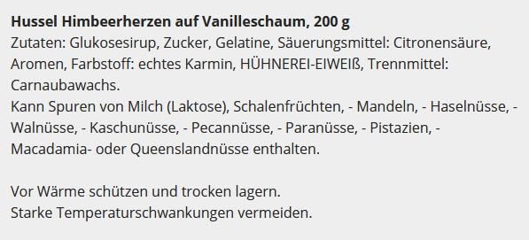 HUSSEL Süßes Himbeerherzen Vanilleschaum Fruchtgummi 200 g