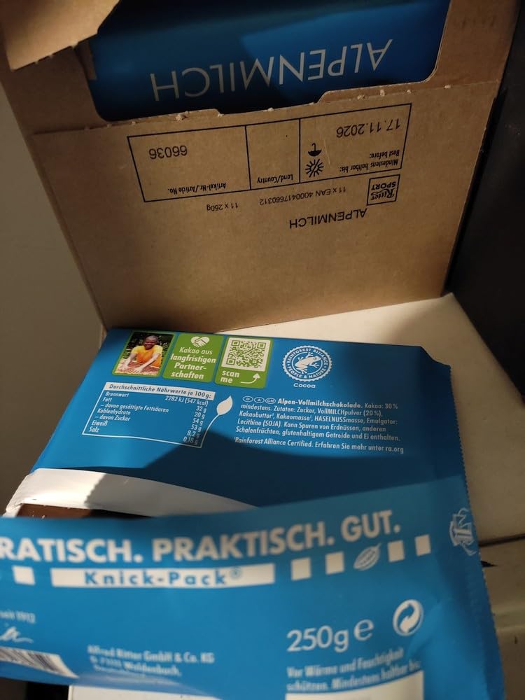 Ritter Sport Großtafel Alpenmilch Vollmilchschokolade 11 x 250 g
