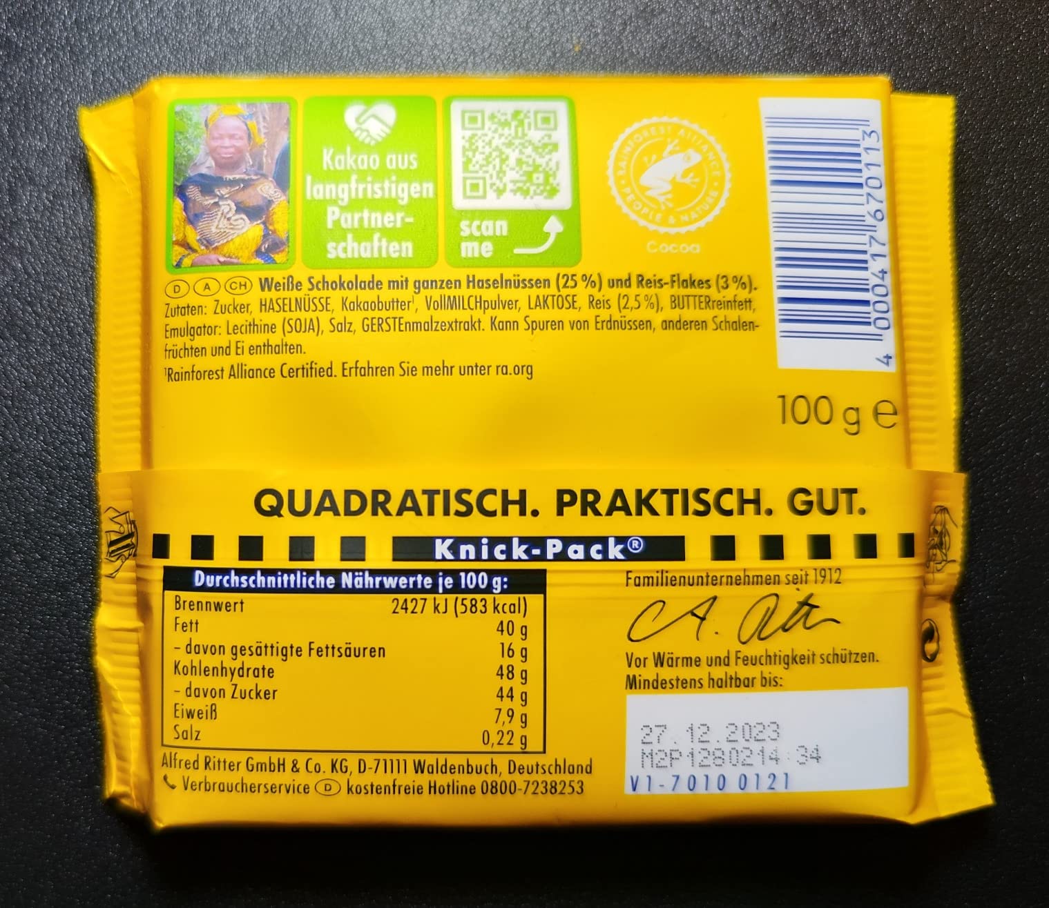 Ritter Sport Weisse Voll-Nuss Schokolade 10 x 100g Haselnuss