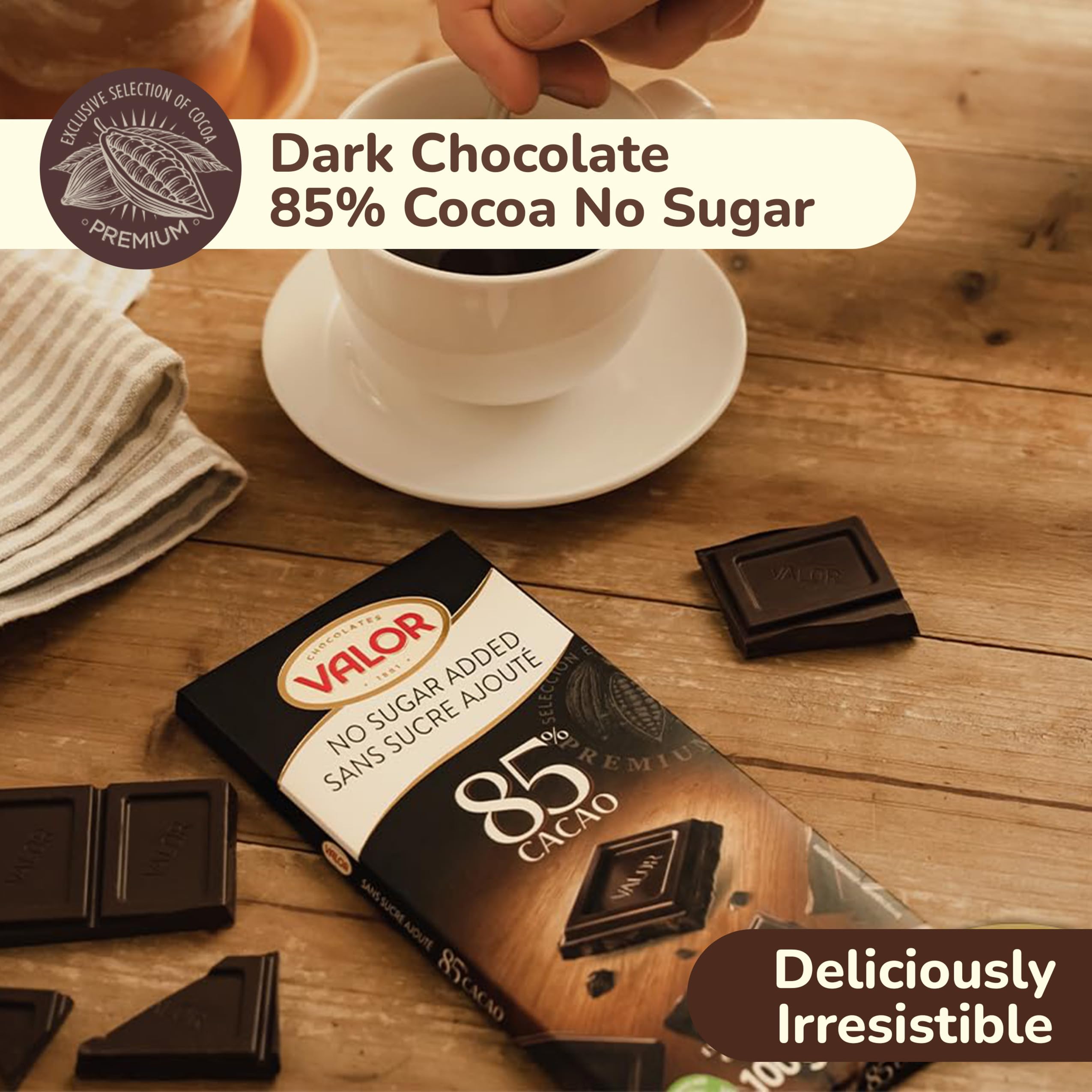 Valor 0% Dunkle Schokolade 85% Kakao zuckerfrei 100 g