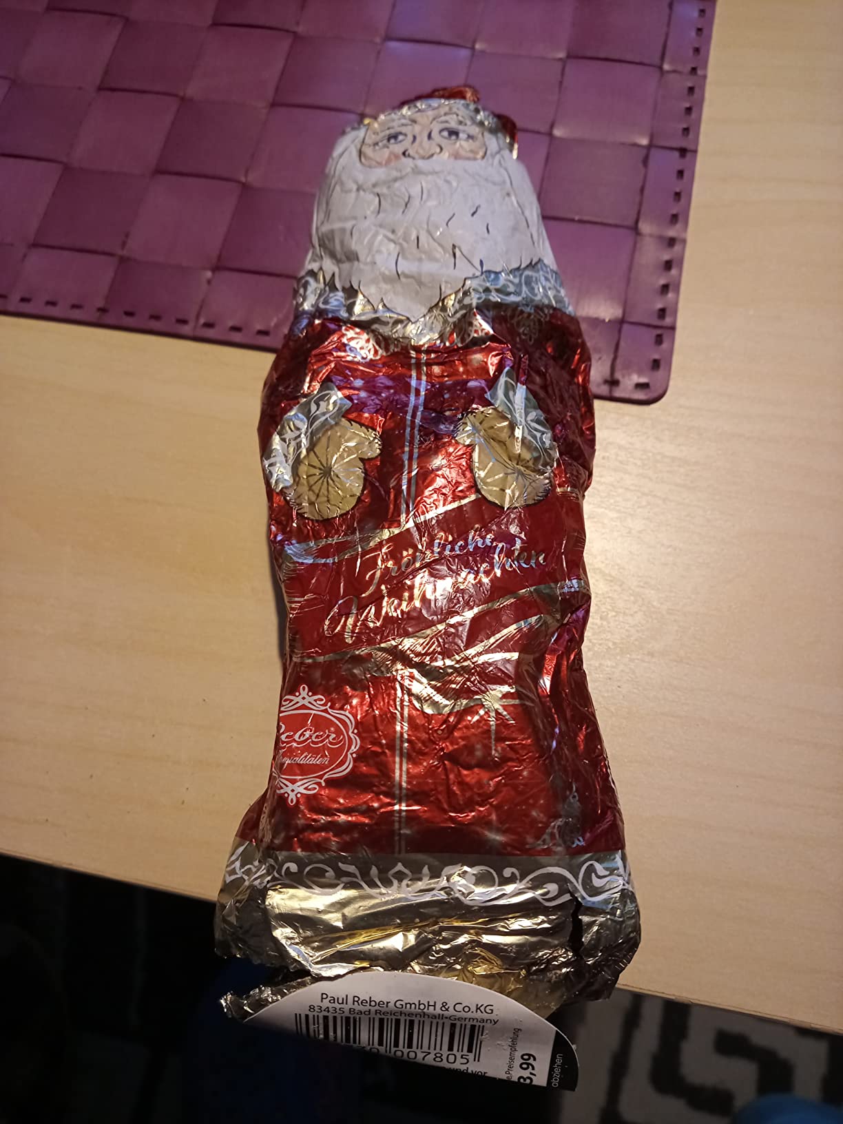 Reber Glückskäfer Weihnachtsmann Figur 100g Vollmilch