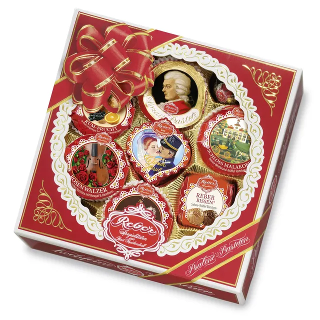 Reber Quadrat-Kassette Pralinen 11er 340 g Geschenkpackung