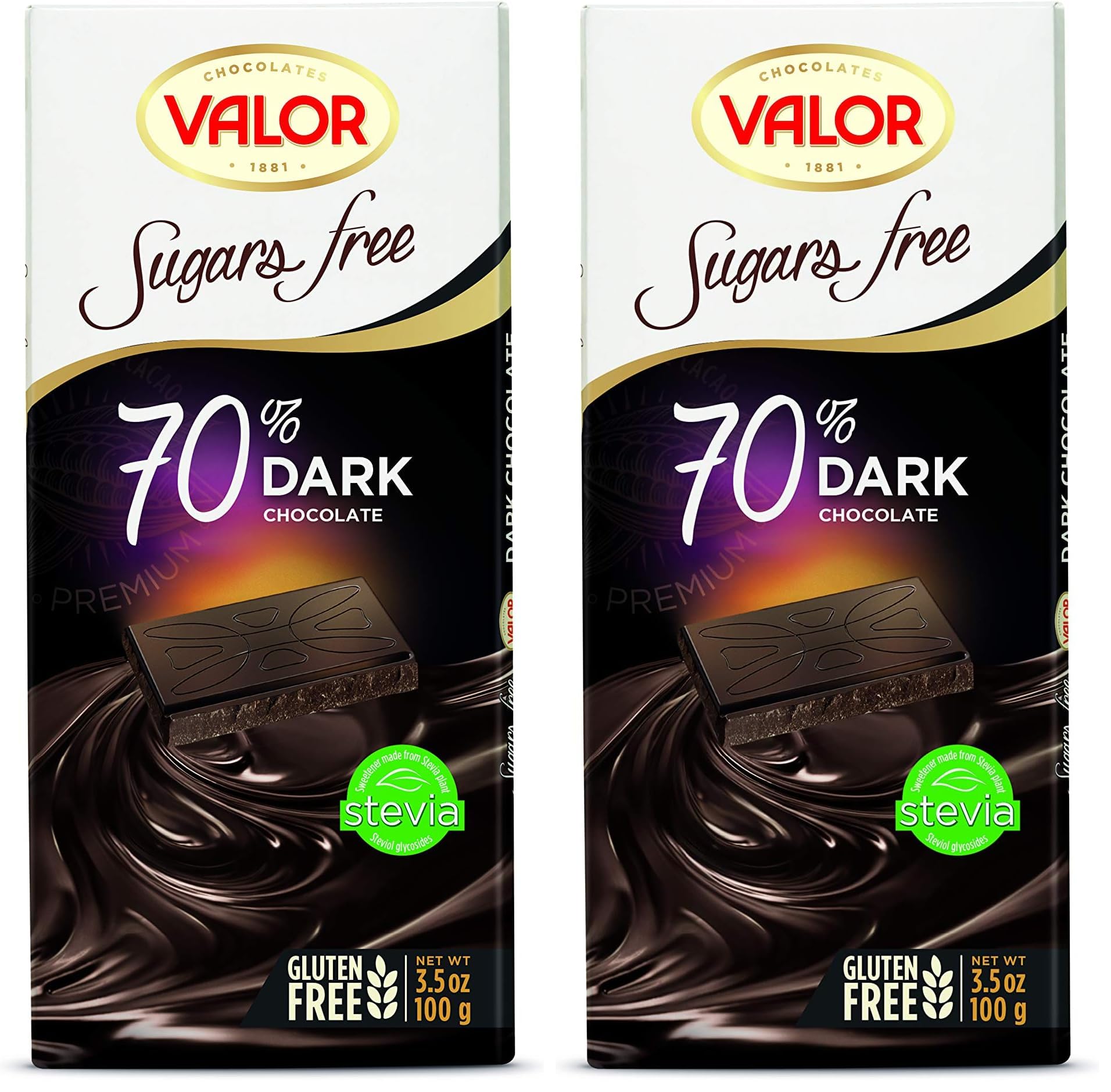 Valor 0% Dunkle Schokolade 70% Tafel 100g zuckerfrei Stevia