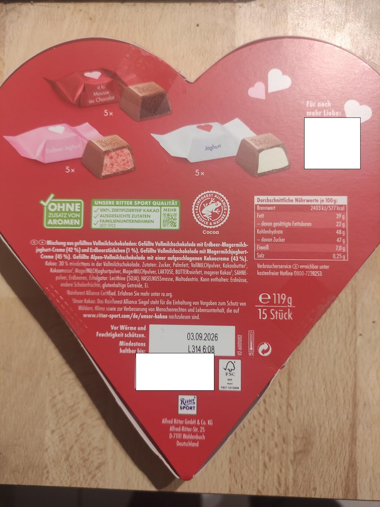 Ritter Sport Bunte Vielfalt Herz Schokowürfel 119g Vollmilch