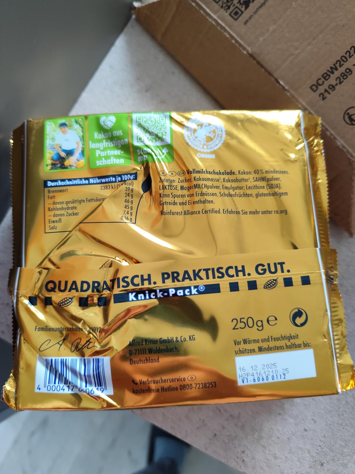 Ritter Sport Großtafel Goldschatz Vollmilch 11x250g Karamell