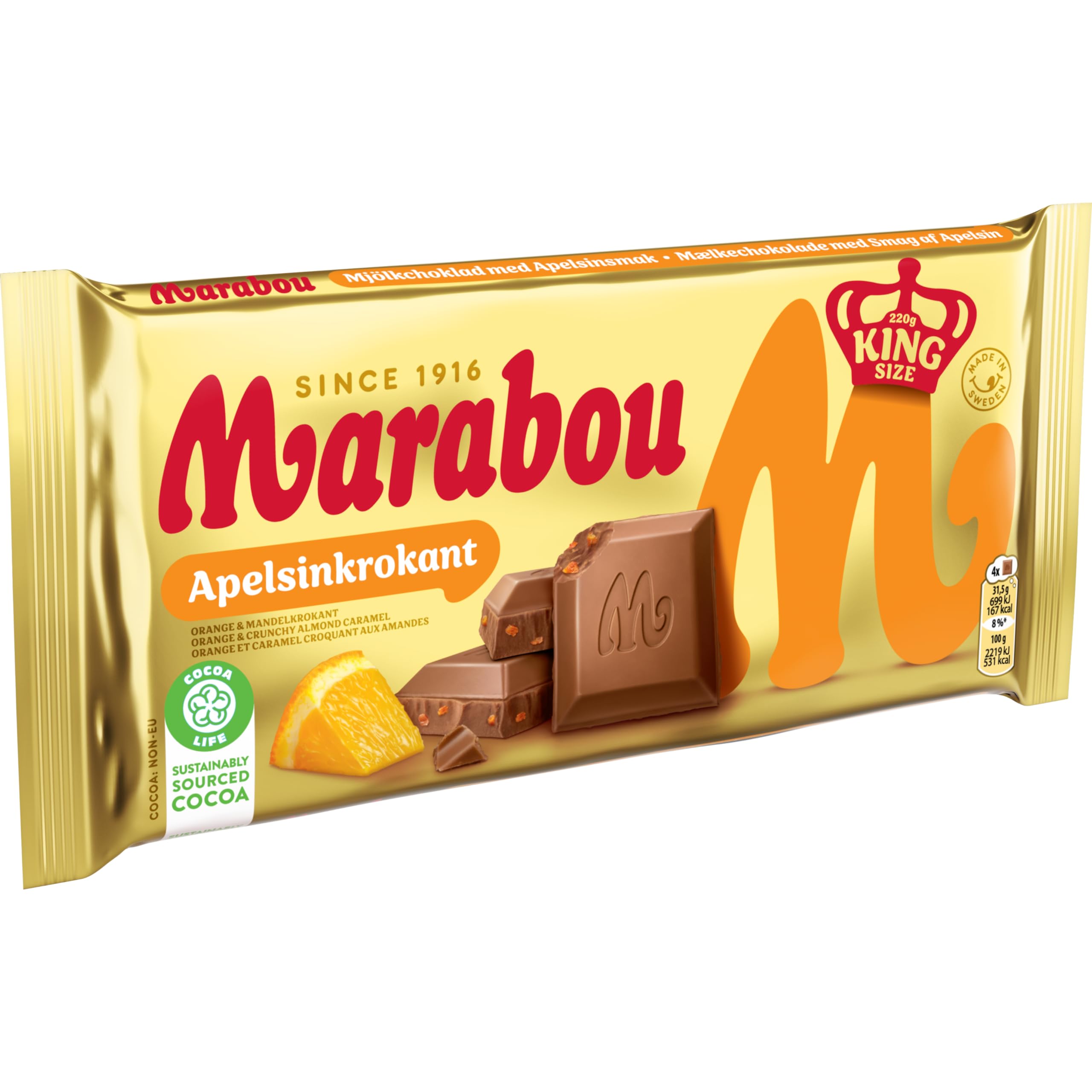 Marabou Chokladkakor Apfelsin Krokant Tafel 14x220g Orange