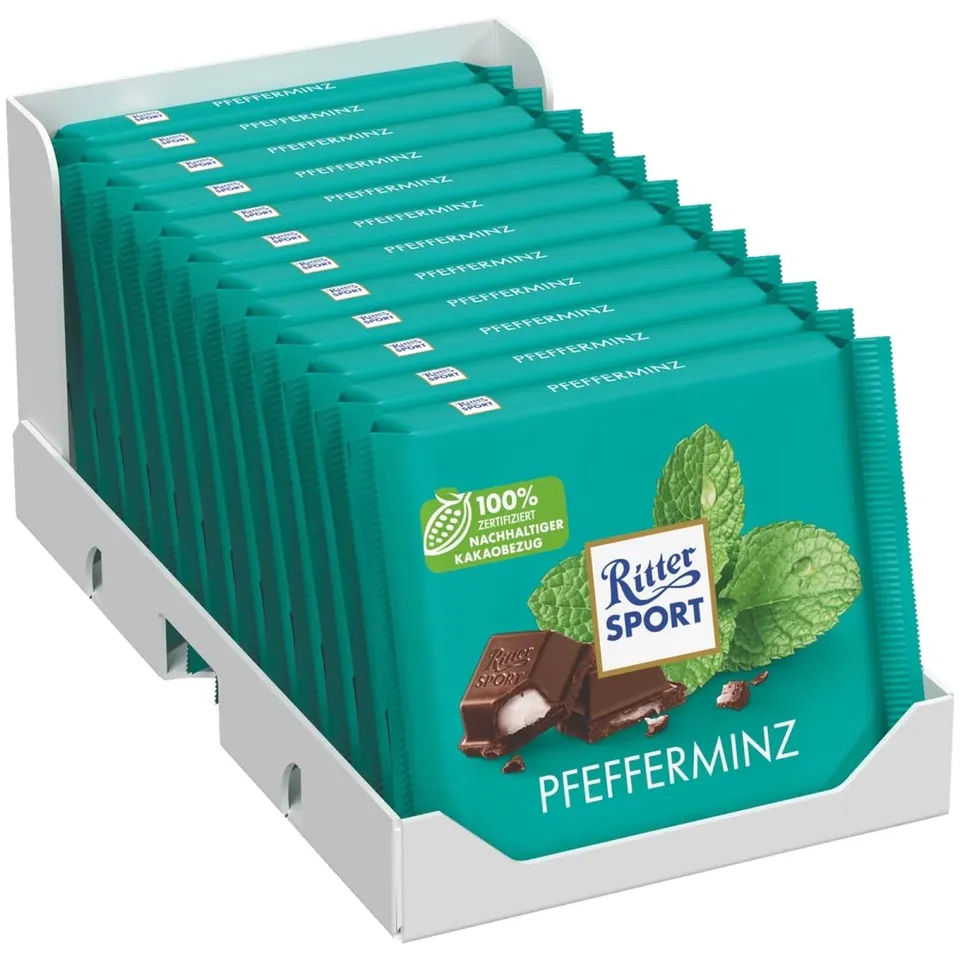 Ritter Sport Bunte Vielfalt Pfefferminz Tafel Halbbitter 12x100g