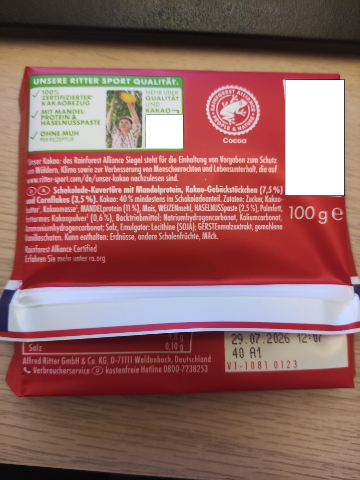 Ritter Sport Vegan Crispy Cookie Schokolade 10x100g vegan