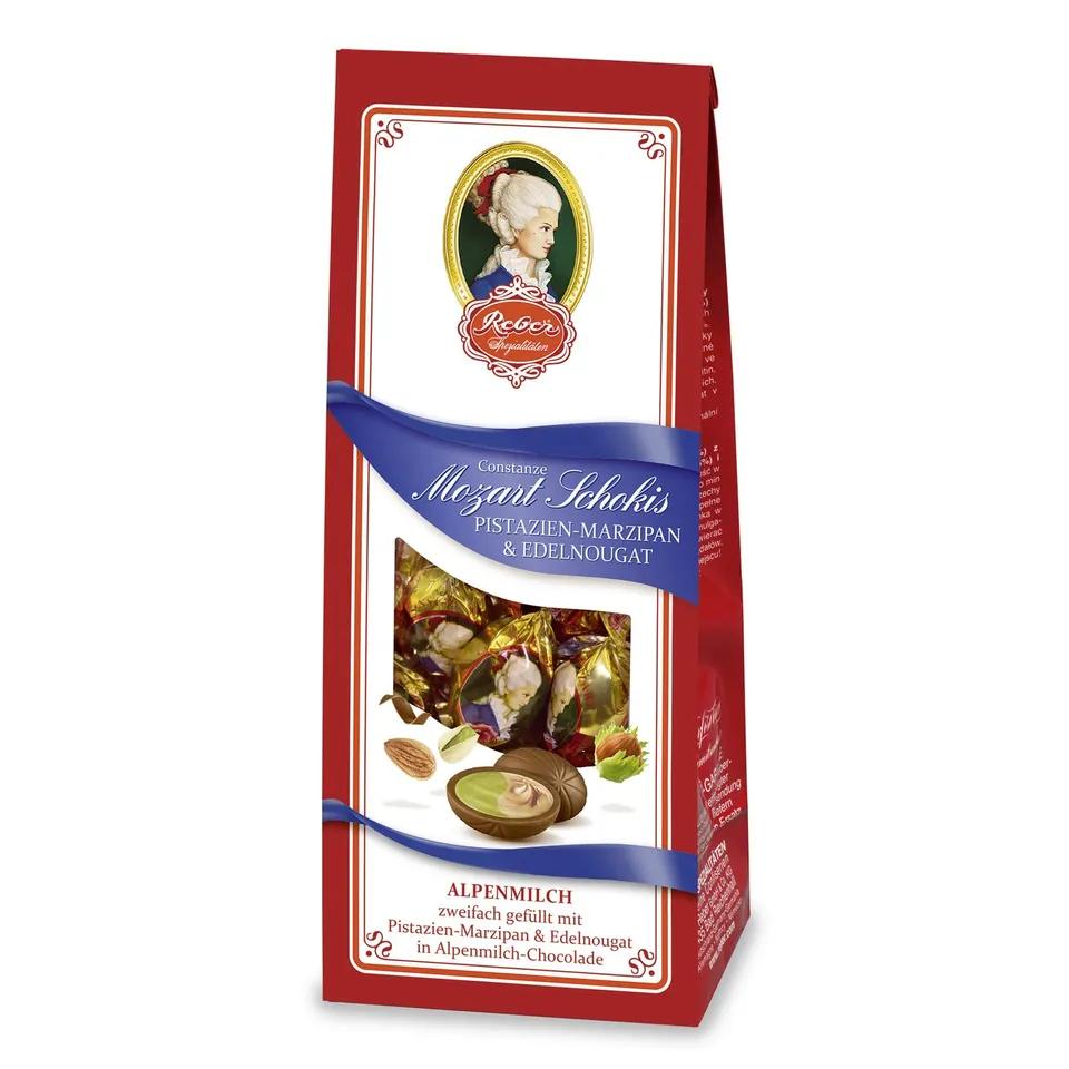 Reber Constanze Mozart-Schokis Pralinen 4x100g Nougat-Marzipan