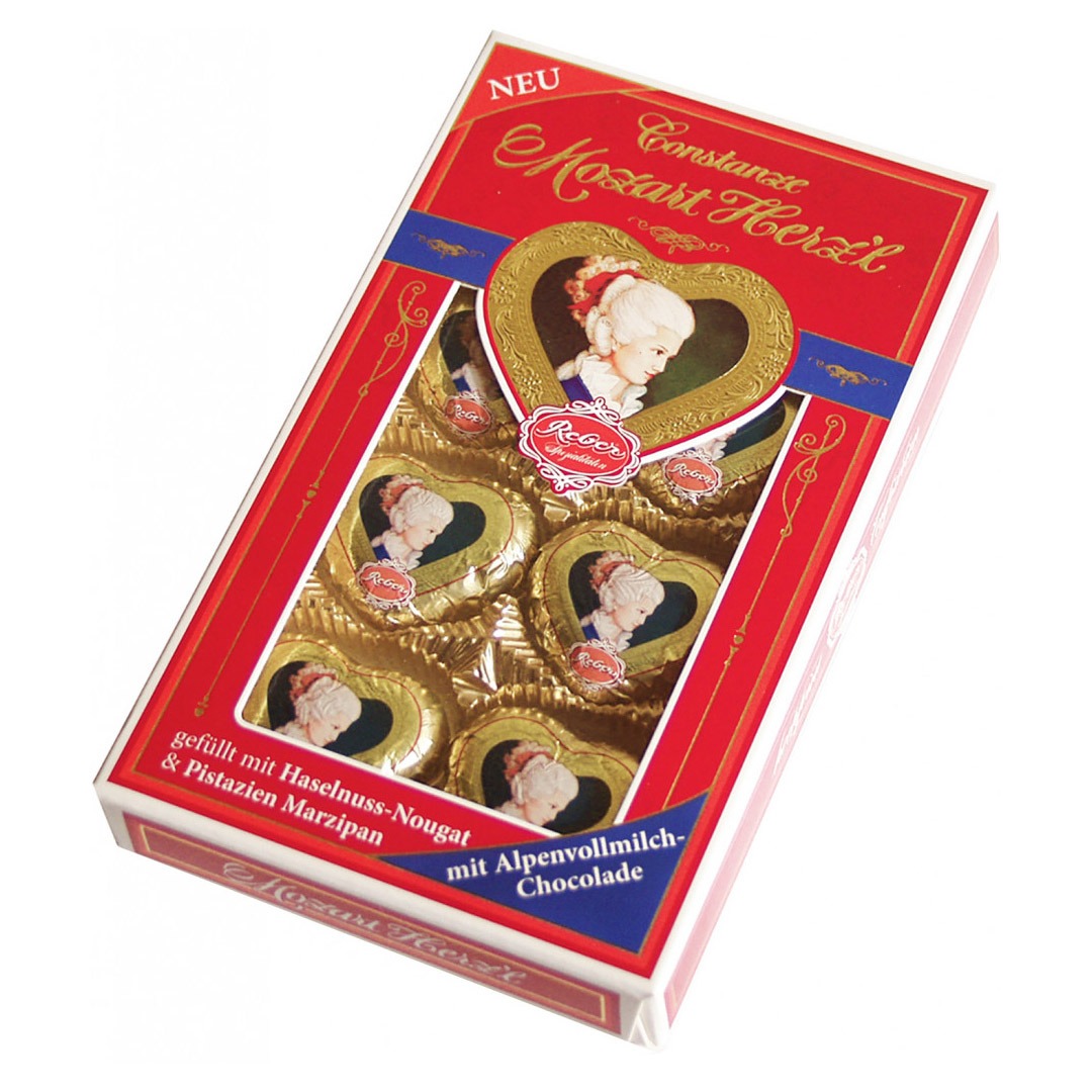 Reber Constanze Mozart Herz’l Pralinen Alpenmilch 3x8er Pistazie
