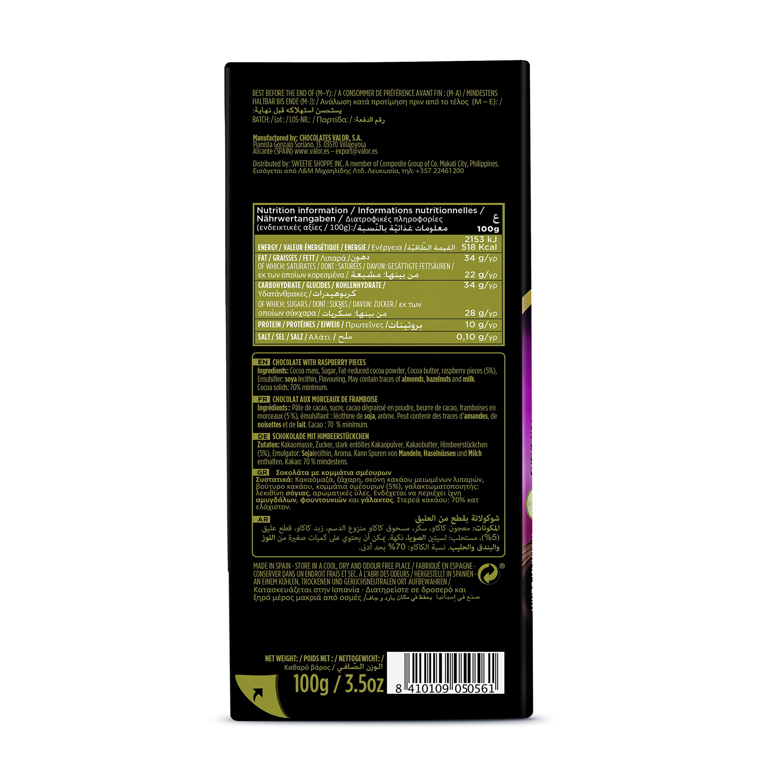 Valor Tradicionales Dunkle Schokolade 100g Himbeere 70%