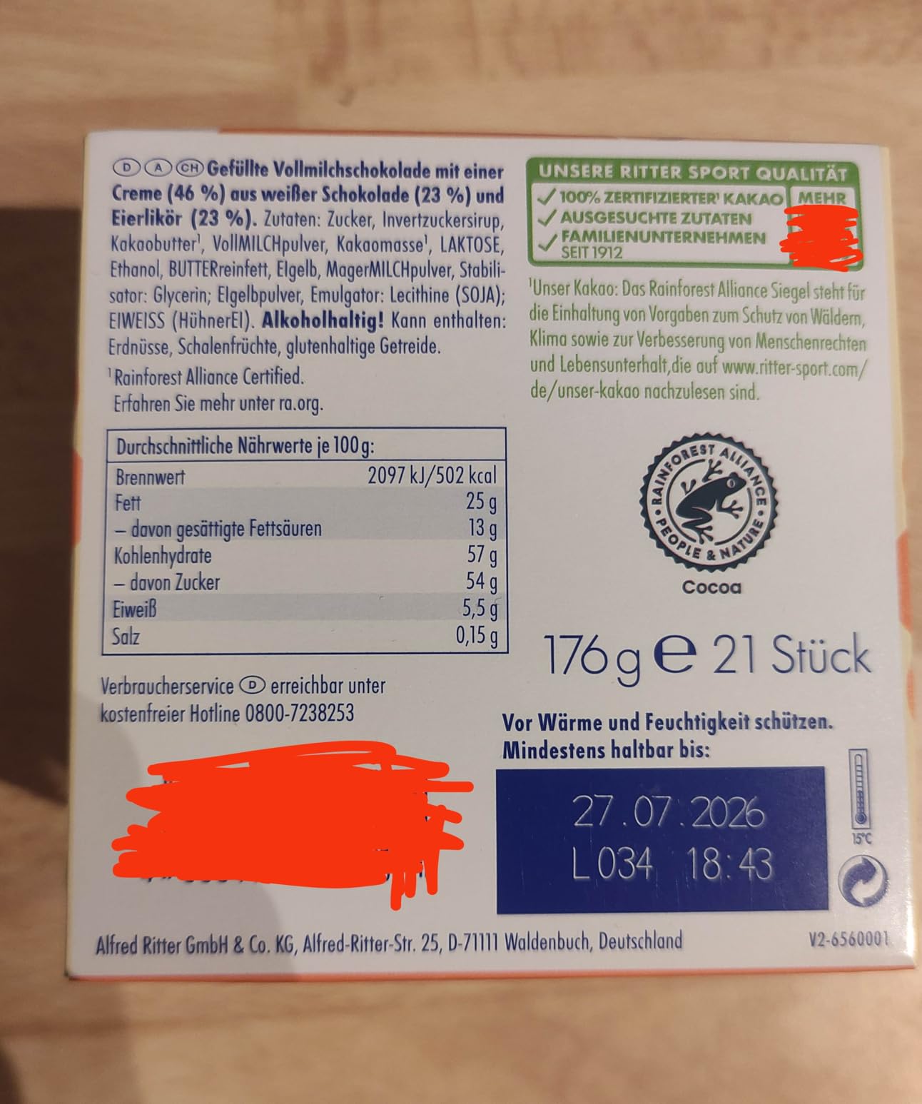 Ritter Sport Winter Eierlikör Schokowürfel 176g Box