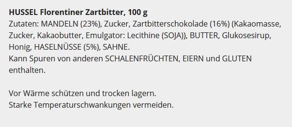 HUSSEL Florentiner Zartbitter Gebäck Mandel 100 g