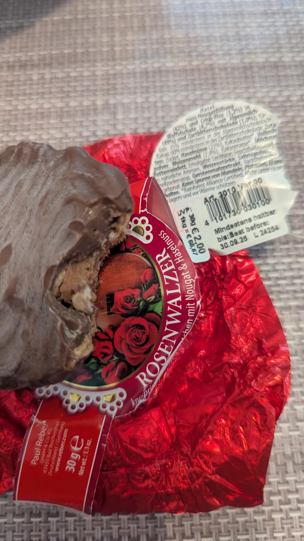 Reber Pasteten Rosenwalzer-Törtchen 48g Nougat Waffel