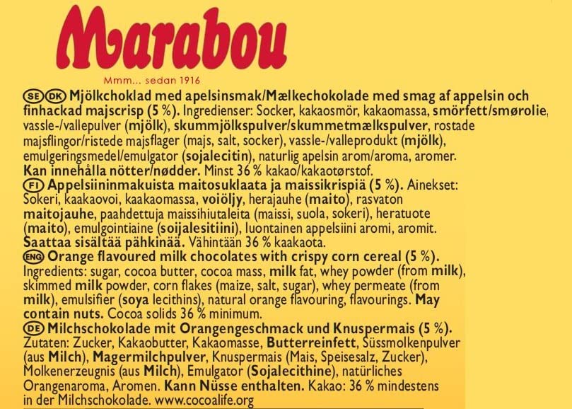 Marabou Noblesse Orange Schokolade 12 x 150 g Vollmilch
