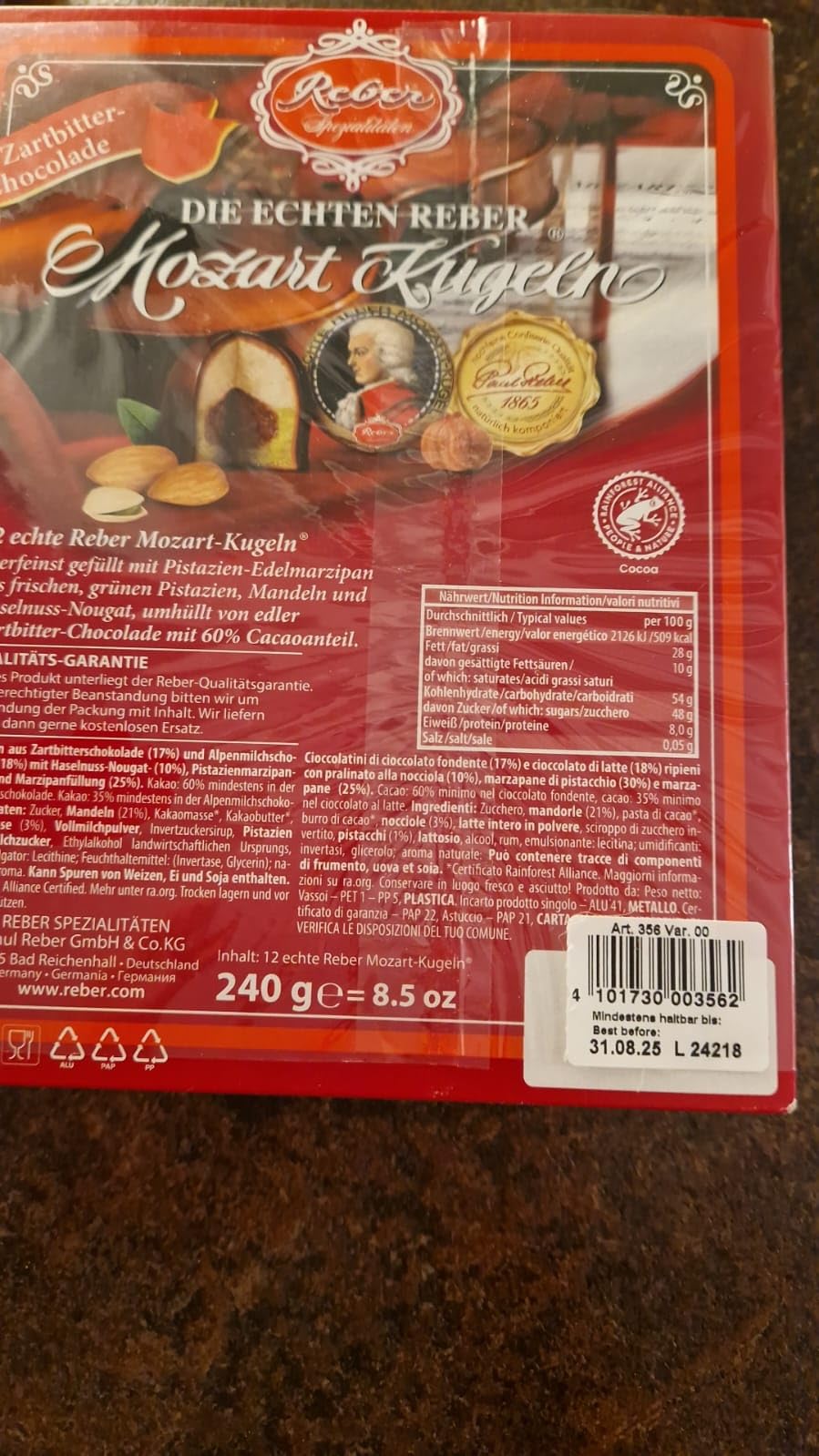 Reber Mozart-Kugeln Barock Zartbitter 15 Stück 300 g