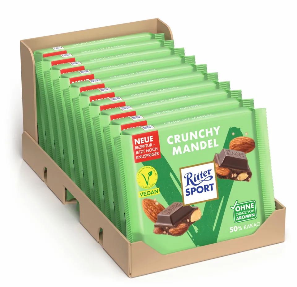 Ritter Sport Vegan Crunchy Mandel Tafel 10x100g Pflanzlich