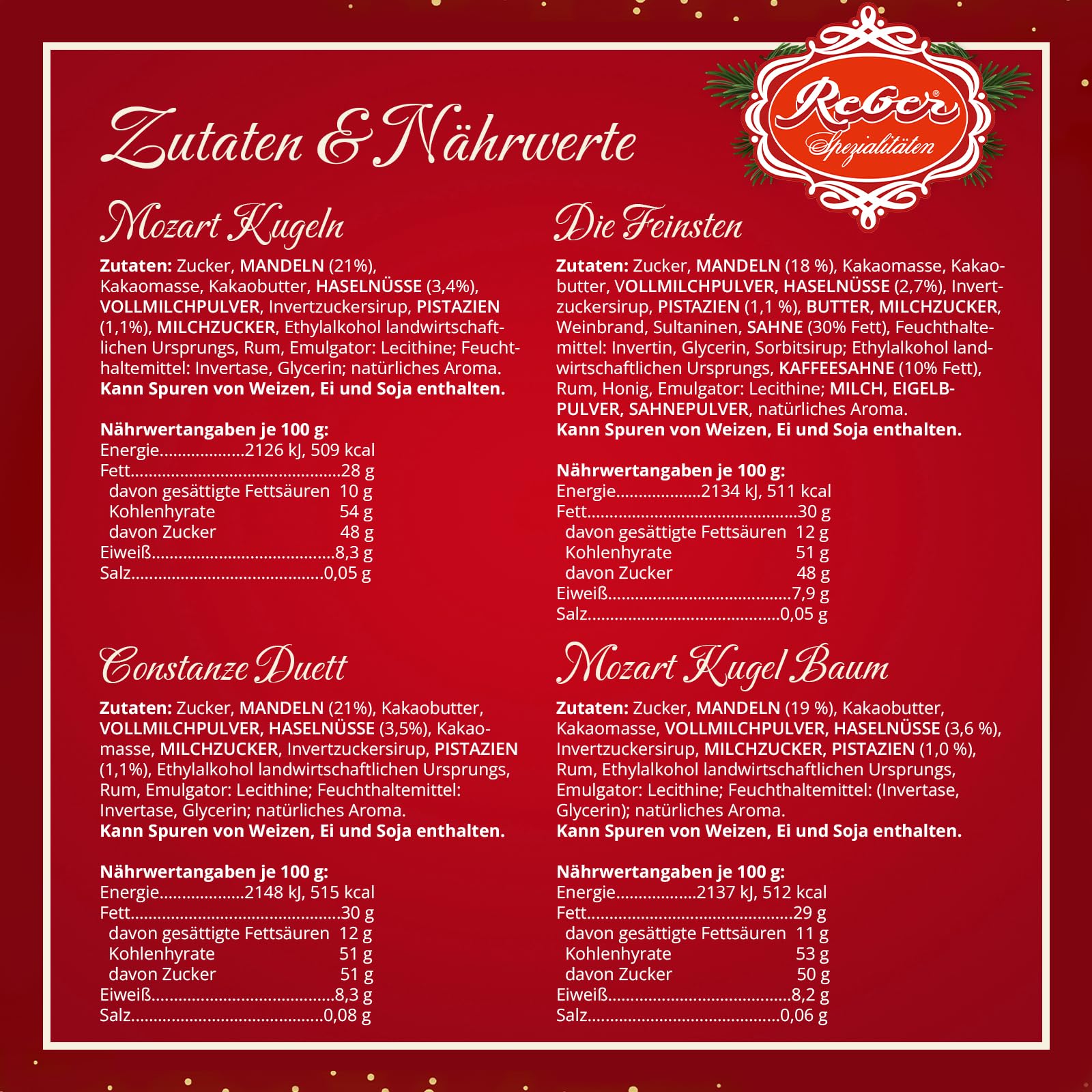 Reber Geschenkbox groß Marzipan Mozart-Mix 32 Stück