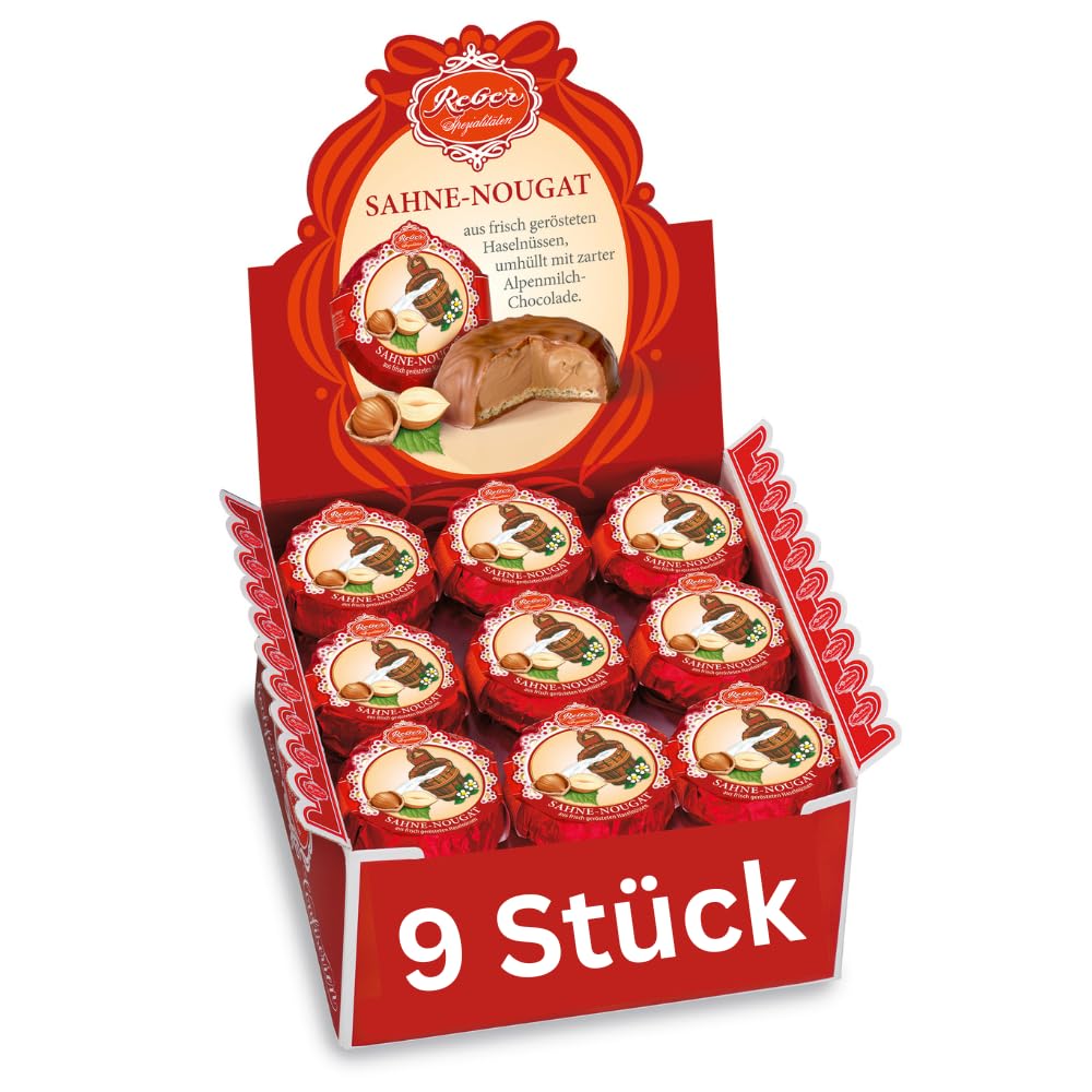 Reber Pasteten Sahne-Nougat Schokolade 342g 9 Stück Alpenmilch