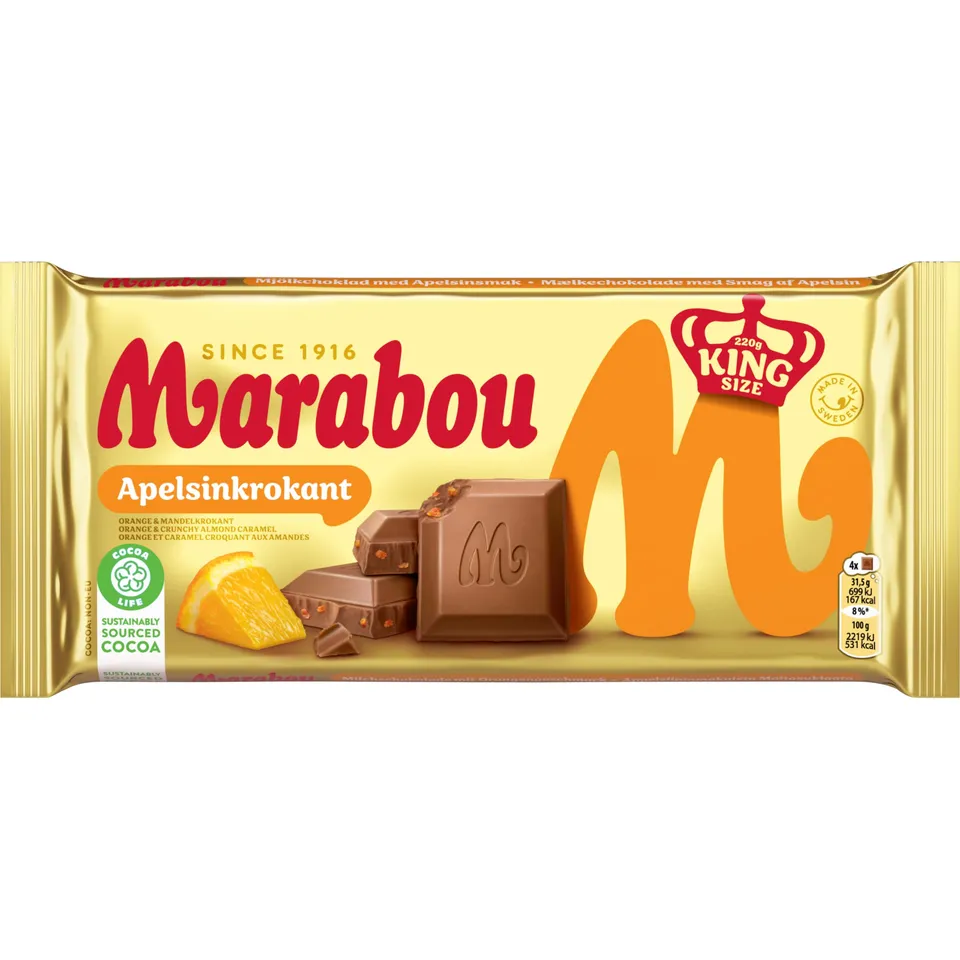 Marabou Chokladkakor Apfelsin Krokant Tafel 14x220g Orange