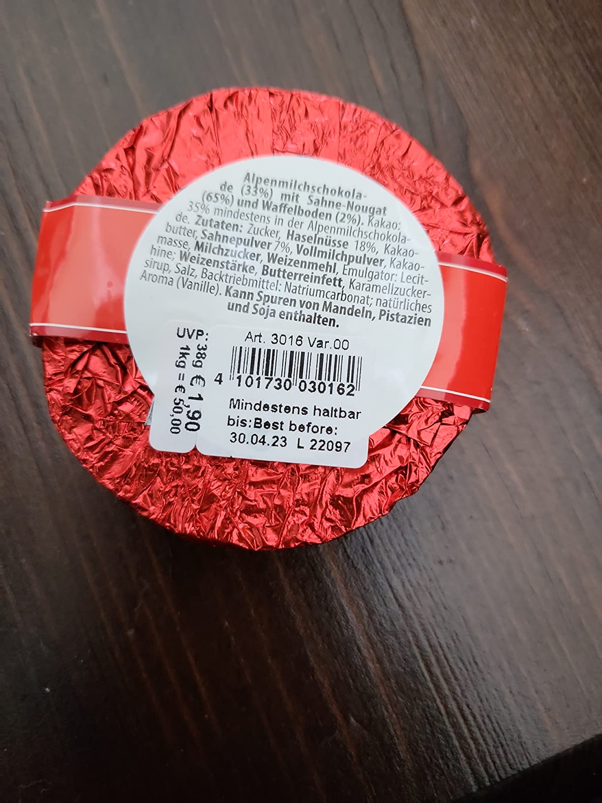 Reber Pasteten Sahne-Nougat Schokolade 342g 9 Stück Alpenmilch