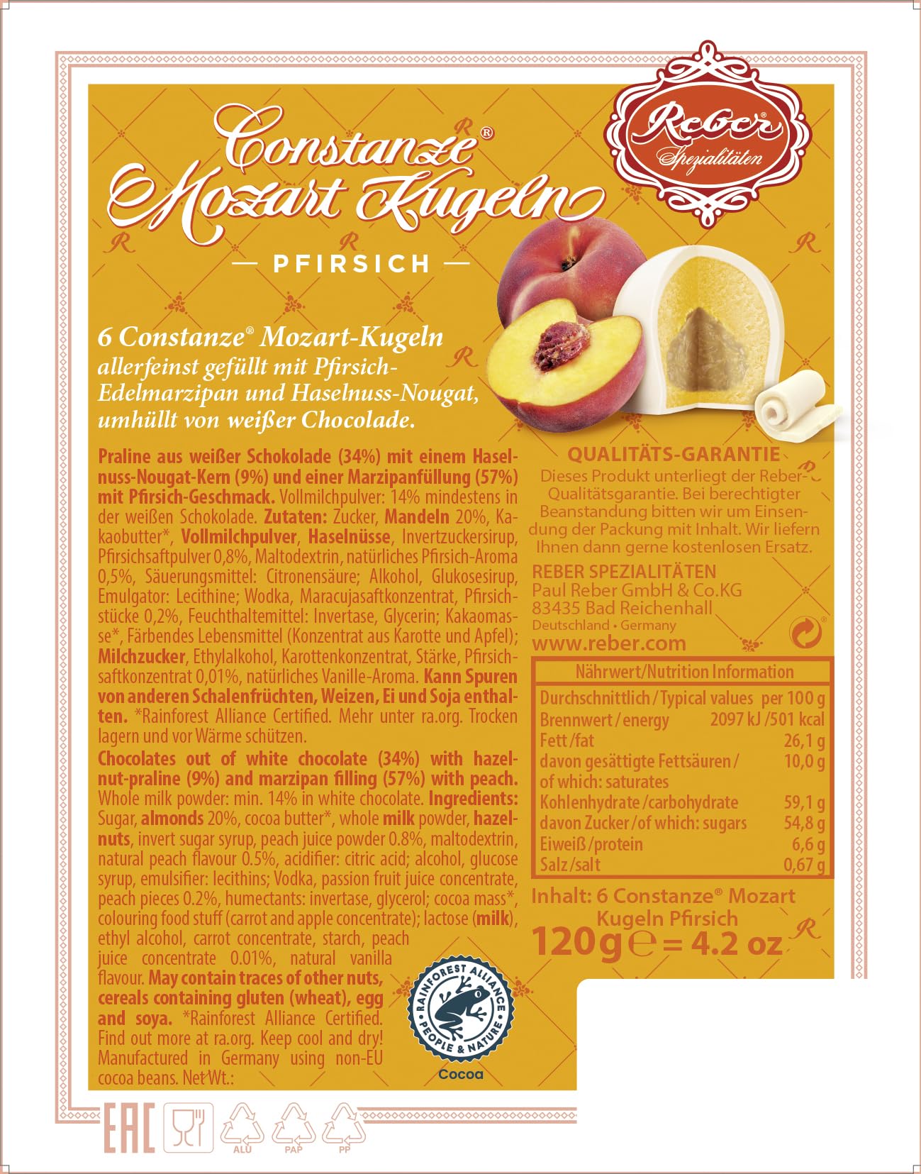 Reber Constanze Mozart-Kugel Weiß Pfirsich 6er Barock