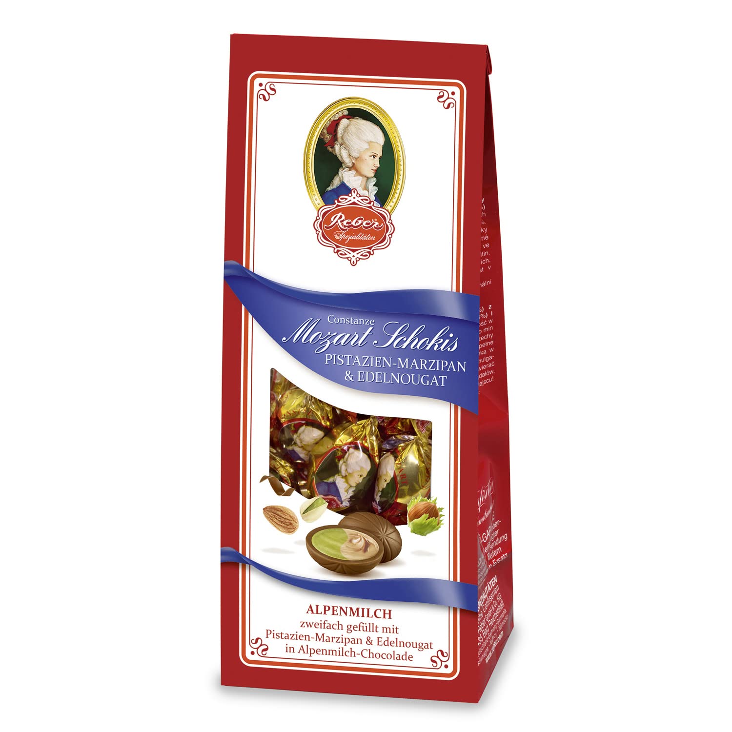 Reber Constanze Mozart-Schokis Pralinen 4x100g Nougat-Marzipan