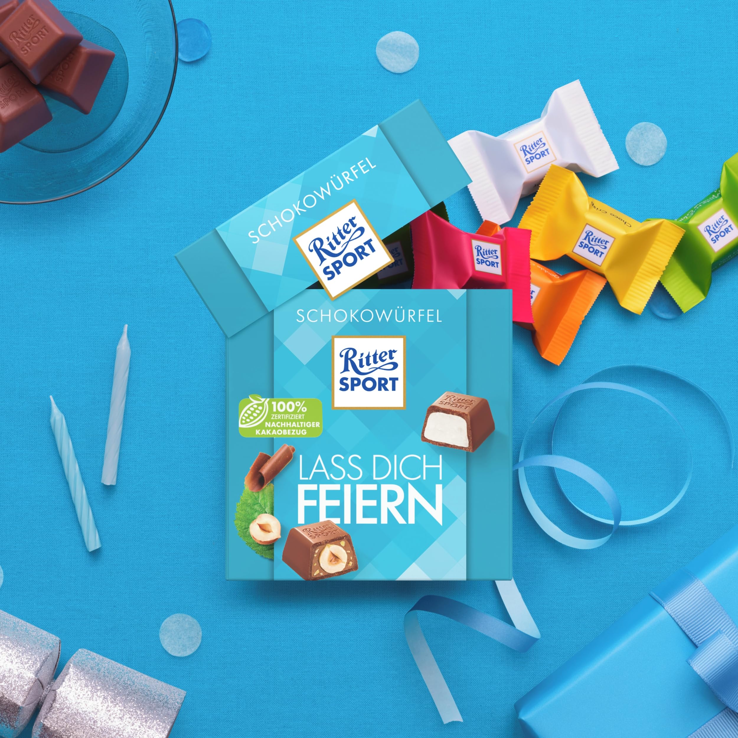 Ritter Sport Bunte Vielfalt Lass dich feiern Schokowürfel 8x176g Mix