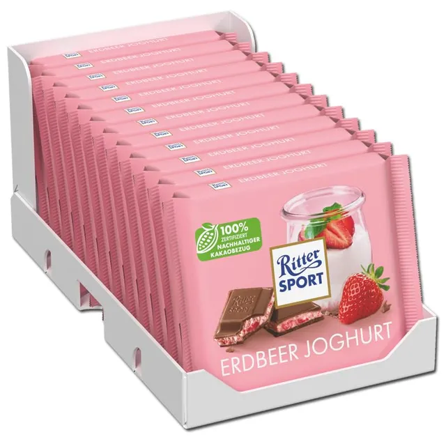 Ritter Sport Bunte Vielfalt Erdbeer Joghurt Tafel 12x100g Vollmilch