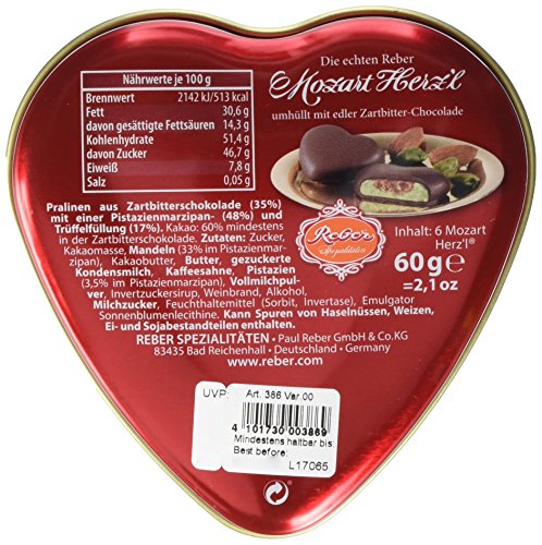 Reber Mozart Herz'l Pralinen Zartbitter 3x60g Dose
