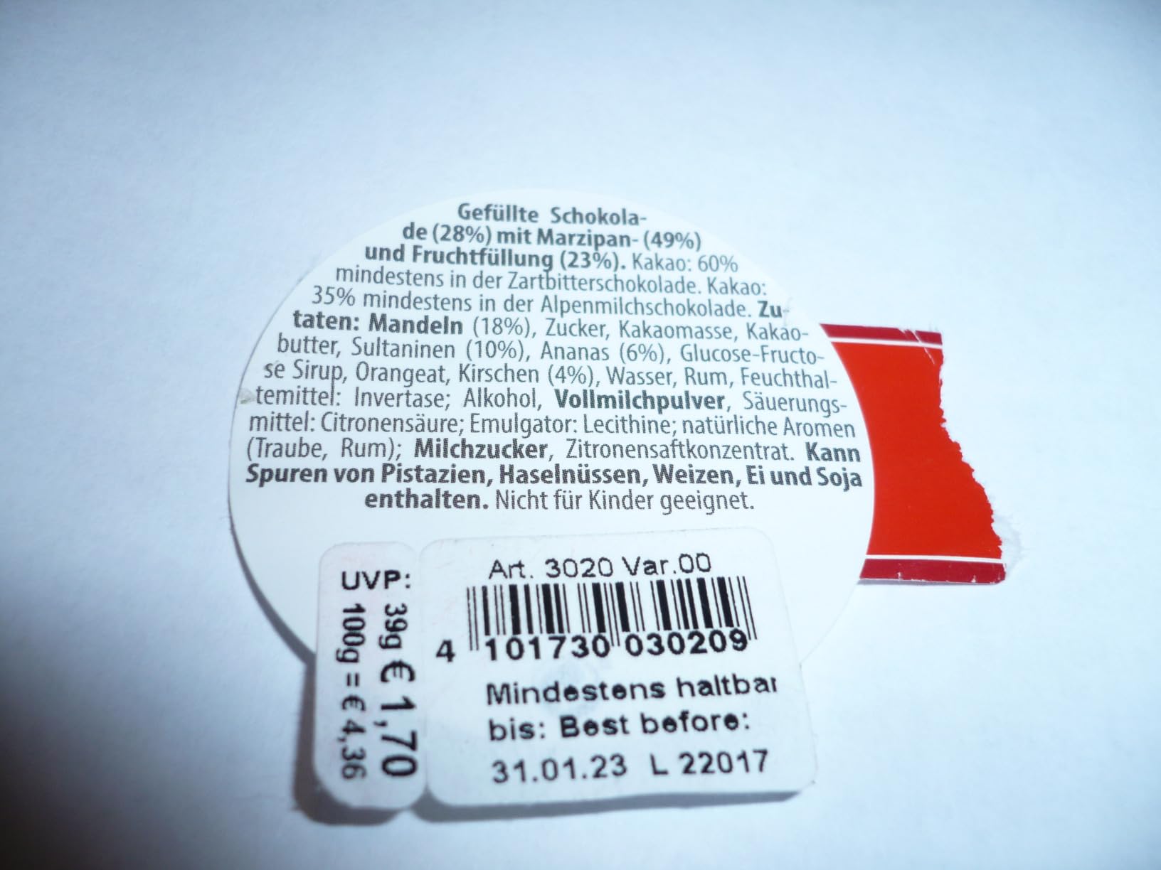 Reber Pasteten Törtchen Rum-Frucht Schokolade 39g Zartbitter