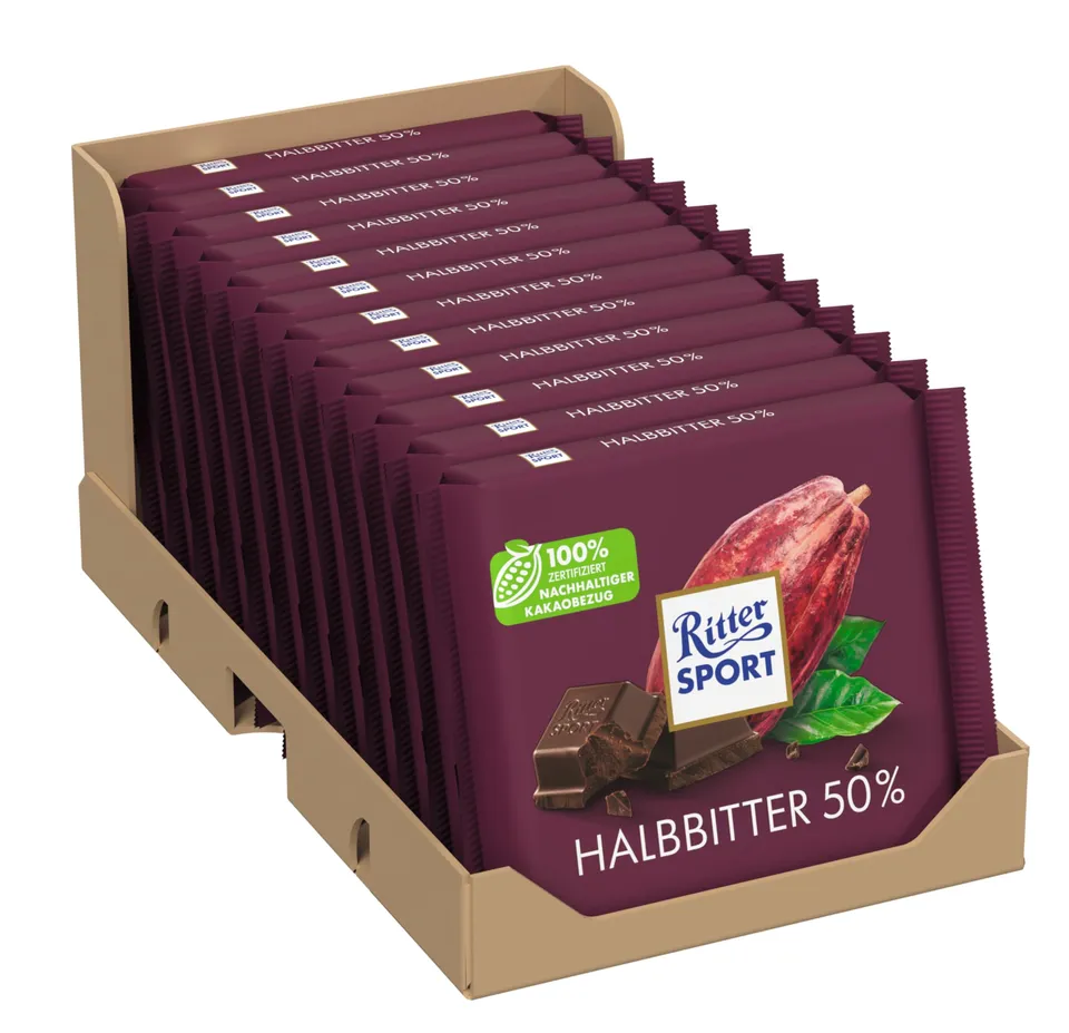 Ritter Sport Kakao-Klasse Halbbitter Schokolade 12x100g 50%