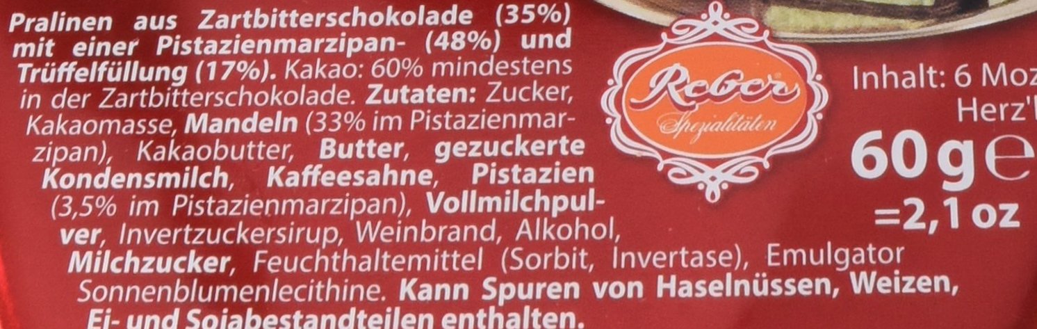 Reber Mozart Herz'l Pralinen Zartbitter 3x60g Dose